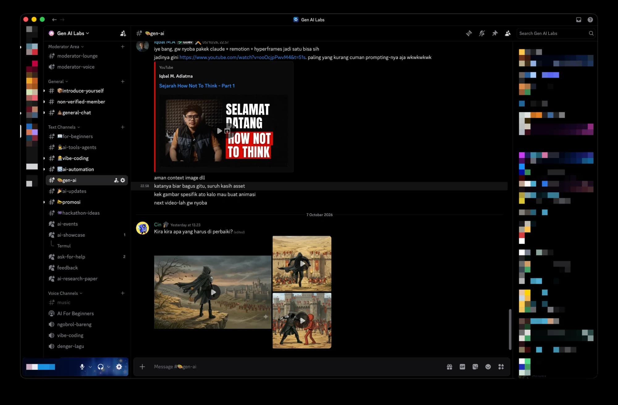 Channel gen-ai tempat member berbagi hasil eksperimen video dan gambar buatan AI.