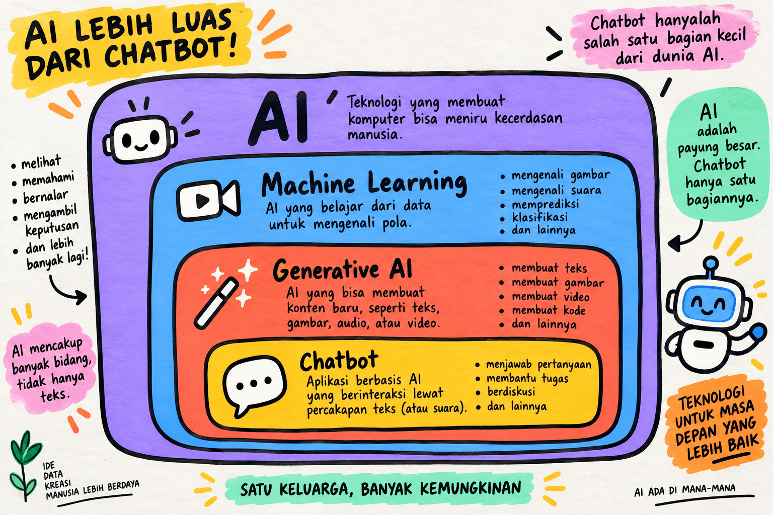 Chatbot hanya bagian kecil dari dunia AI yang juga mencakup kemampuan melihat, memahami, bernalar, dan mengambil keputusan